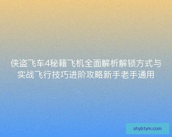侠盗飞车4秘籍飞机全面解析解锁方式与实战飞行技巧进阶攻略新手老手通用